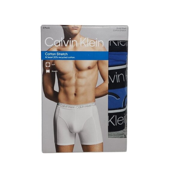 Calvin Klein Boxer Brief 3 Pack Size M Cotton Stretch Wicking Recycled Blue - Picture 1 of 8